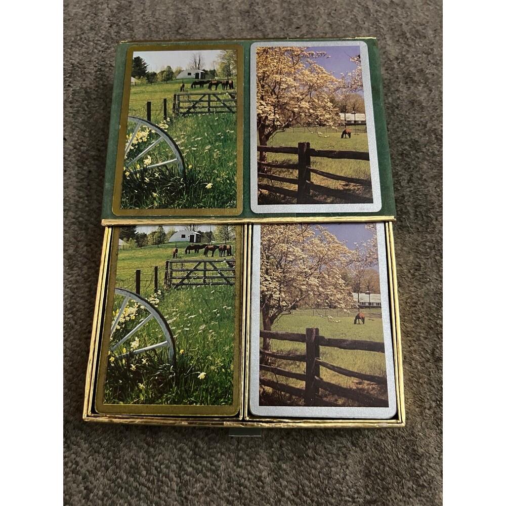 Vintage Congress Pinochle Playing Cards Double Deck Grazing Horses Case